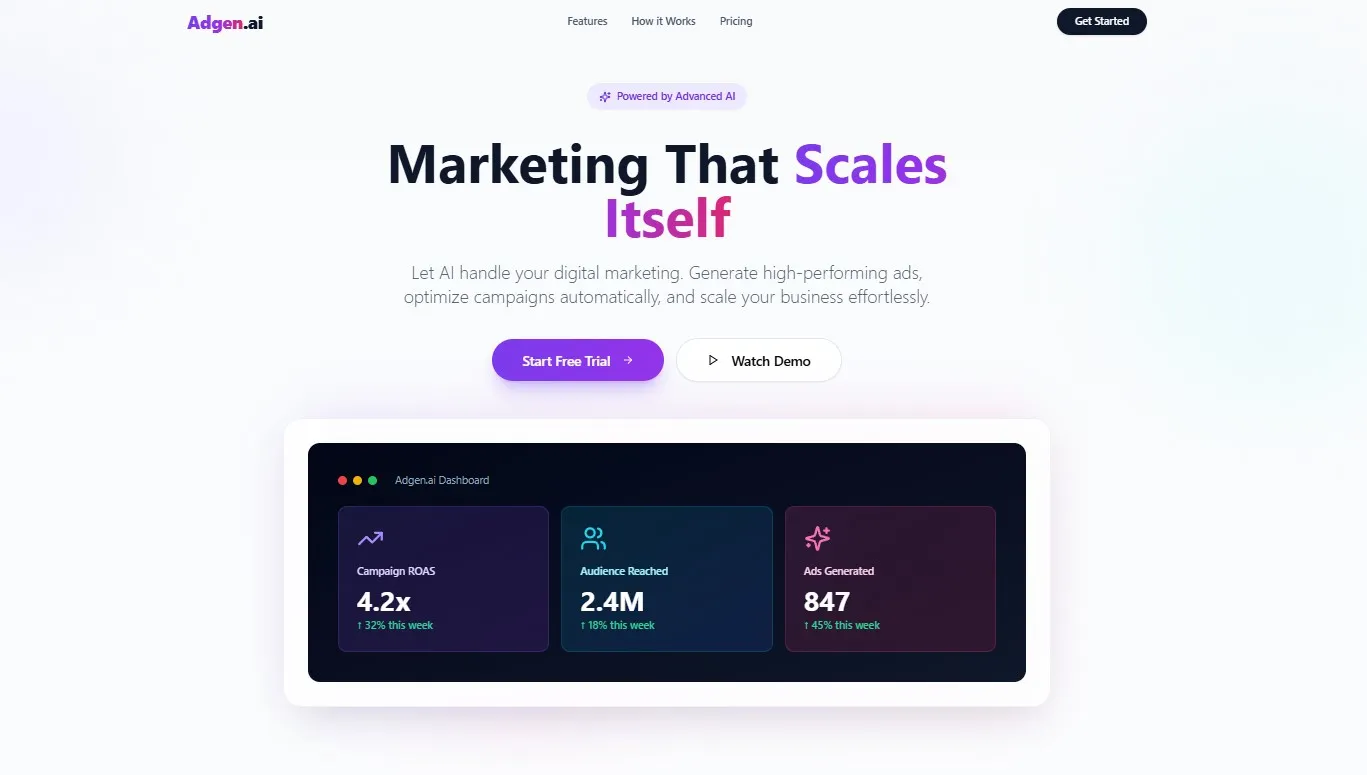 Adgen.ai SaaS corporate website κατασκευή από Tekrove
